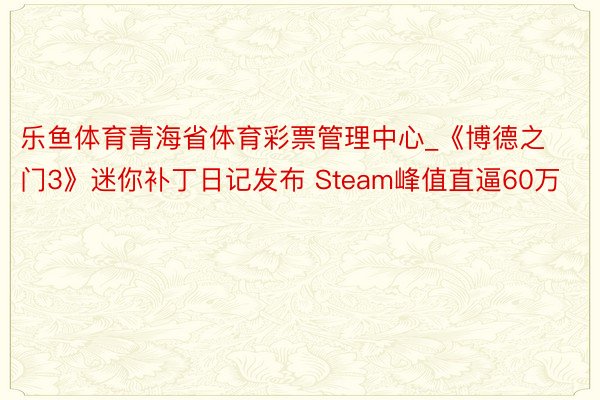 乐鱼体育青海省体育彩票管理中心_《博德之门3》迷你补丁日记发布 Steam峰值直逼60万