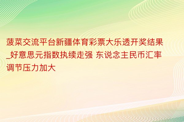 菠菜交流平台新疆体育彩票大乐透开奖结果_好意思元指数执续走强 东说念主民币汇率调节压力加大